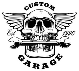 Skull with wrench in the mouth.