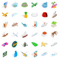 Summer adventure icons set. Isometric style of 36 summer adventure vector icons for web isolated on white background