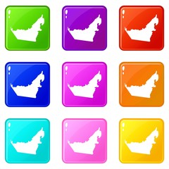 United Arab Emirates map icons of 9 color set isolated vector illustration