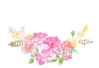 Obraz na płótnie Canvas Watercolor flower bouquet on white background, floral art, hand painted
