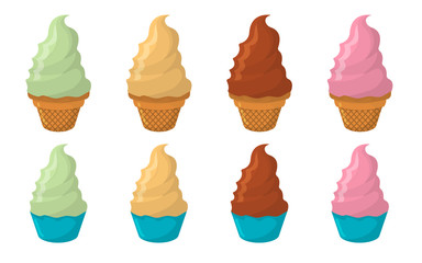 Set of Ice Cream Cartoon Icon. Summer Sundae Logo and Label for Ice Cream Shop. Vector Illustration