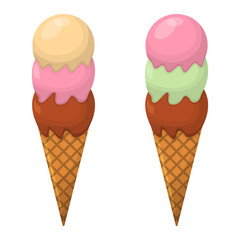Set of Ice Cream Cartoon Icon. Summer Sundae Logo and Label for Ice Cream Shop. Vector Illustration
