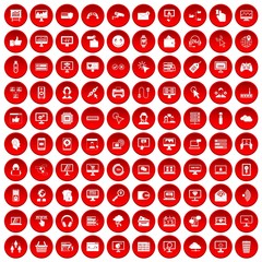 100 internet icons set in red circle isolated on white vector illustration