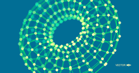 Torus. Object with lines and dots. Molecular grid. Technology style with particle. Vector illustration. Futuristic connection structure for chemistry and science.