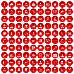 100 job icons set in red circle isolated on white vector illustration