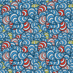 Seamless pattern with hand drawn seashells, mussels. Marine theme. Vector illustration.