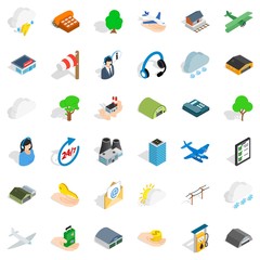 Plane terminal icons set. Isometric style of 36 plane terminal vector icons for web isolated on white background