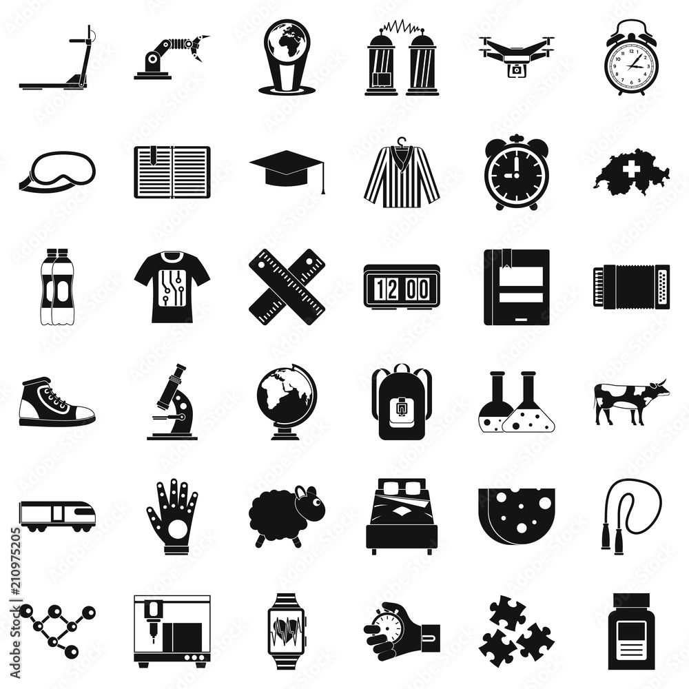 Poster alarm clock icons set. simple style of 36 alarm clock vector icons for web isolated on white backgro