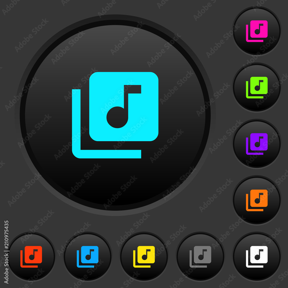Poster music library dark push buttons with color icons