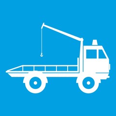 Car towing truck icon white isolated on blue background vector illustration