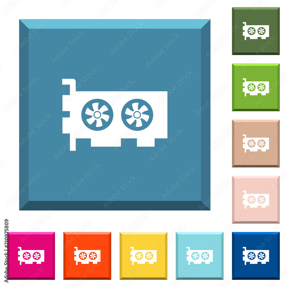 Poster computer video card white icons on edged square buttons