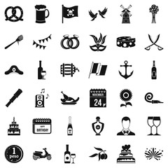 Celebration icons set. Simple style of 36 celebration vector icons for web isolated on white background