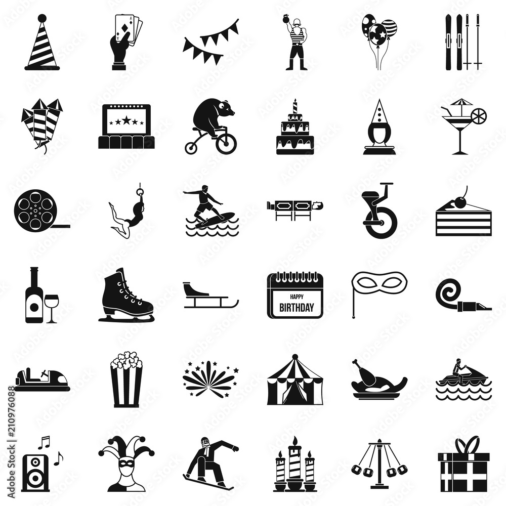 Poster lunapark icons set. simple style of 36 lunapark vector icons for web isolated on white background