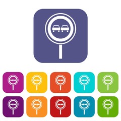 No overtaking sign icons set vector illustration in flat style in colors red, blue, green, and other