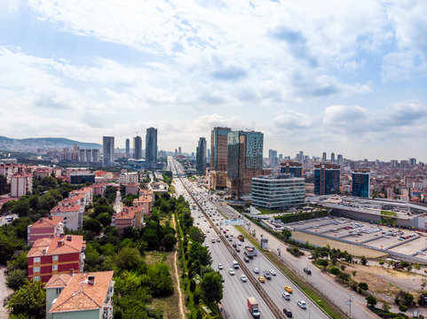 Istanbul, Turkey - February 23, 2018: Aerial Drone View of Istanbul Maltepe E5 Highway