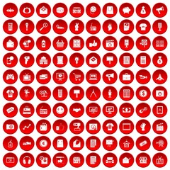 100 marketing icons set in red circle isolated on white vector illustration