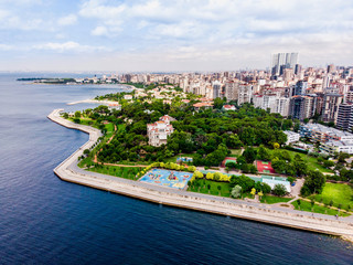 Aerial Drone View of Caddebostan Ragip Pasa Mansion / Istanbul Seaside
