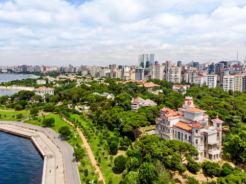 Aerial Drone View of Caddebostan Ragip Pasa Mansion / Istanbul Seaside
