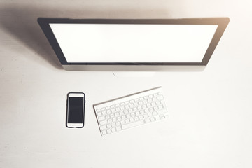 Display monitor with keyboard and mobile phone