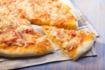 hot Pizza on wooden table