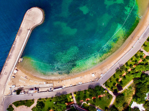 Aerial Drone View of Caddebostan Cove Beach / Istanbul Seaside