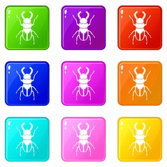 Obraz premium Rhinoceros beetle icons of 9 color set isolated vector illustration