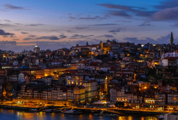 Porto, Portugal  old city skyline from across the Douro River.
