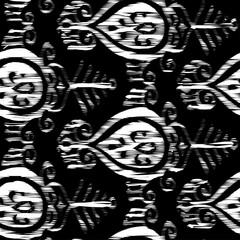 Vector seamless ikat pattern black and white for fabric, textile, craft, wrapping ceramic
