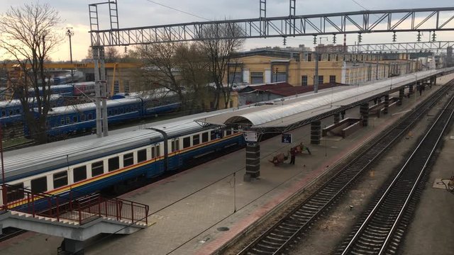 Gomel, Belarus. Trains And Railway Station Platform