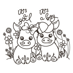 Cute cartoon baby pigs in love
