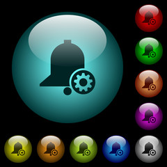 Reminder settings icons in color illuminated glass buttons