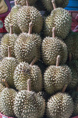 Full Frame Shot Of Durian in the the Market.People in Southeast Asia call the `king of fruits`