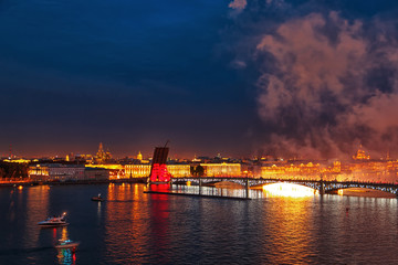 Fototapeta na wymiar Festive fireworks in St. Petersburg.