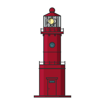 Red lighthouse.Flat outline vector icon.