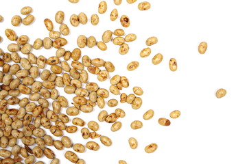 Roasted soybeans isolated on white background, top view