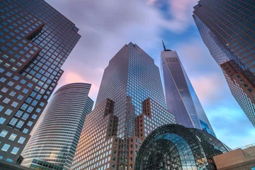 Foto auf Acrylglas Manhattan Blick auf die Wolkenkratzer von Manhattan bei Sonnenuntergang