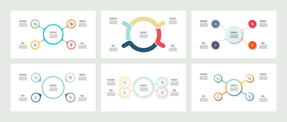 Business infographics. Organization charts with 4 options. Vector templates.