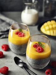 Chia pudding with mango sauce