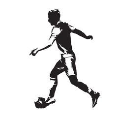 Fototapeta na wymiar Footballer running with ball. Soccer player abstract isolated vector silhouette. Abstract european football athlete