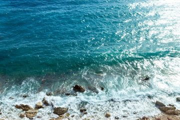 Waves with foam blue  sea. Abstract blue sea water for background, nature background concept.