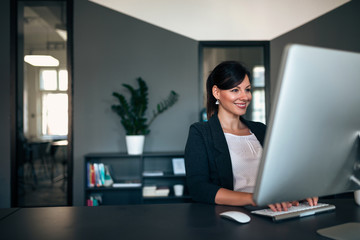 Entrepreneur working on computer at office.