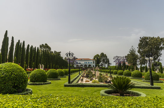 Acre, Israel - May 10, 2018 : Bahai Gardens in Acre, Israel