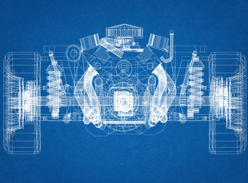 car chassis and engine Design - Blueprint