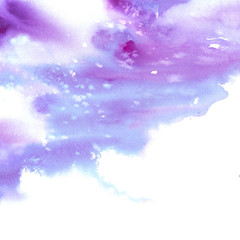 Watercolor abstract background. Hand painted blue and pink color splashing on white paper. Close up artistic texture