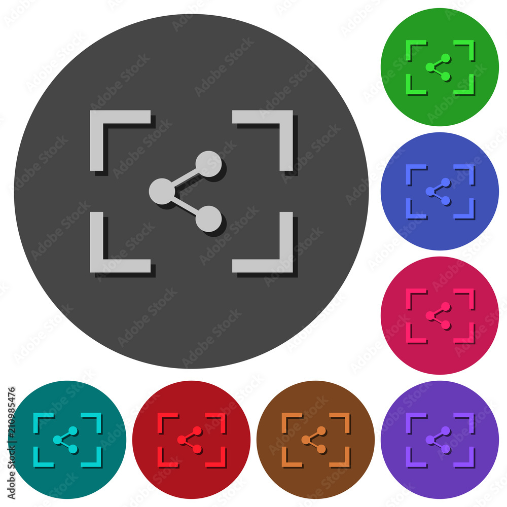 Aufkleber camera share image icons with shadows on round backgrounds