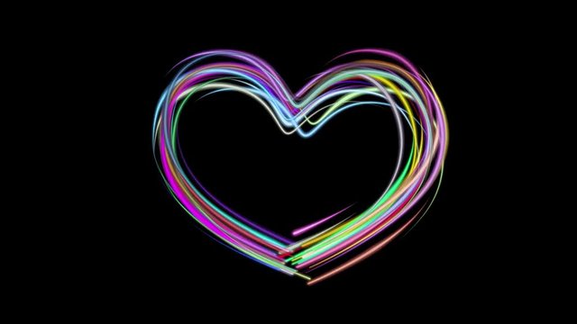 neon rainbow color drawn heart shape elegant lines stripes beautiful animation background New quality universal motion dynamic animated colorful joyful music video footage