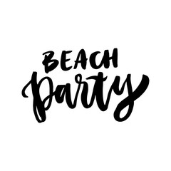 The inscription "Beach Party" handdrawing of black ink on a white background. Vector Image. It can be used for a  sticker, patch, invitation card, brochures, poster and other promo materials.