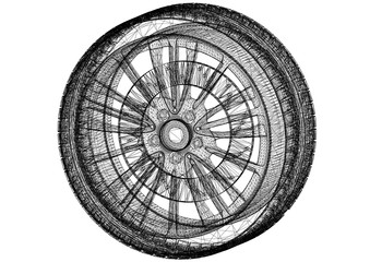 Car tire and rim design - Architect Blueprint - isolated