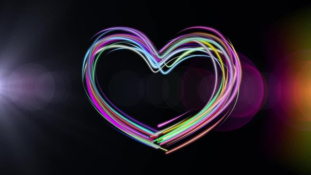 neon rainbow color drawn heart shape elegant lines stripes beautiful animation background New quality universal motion dynamic animated colorful joyful music video footage
