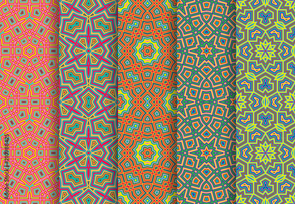 Poster festive colorful seamless patterns package.